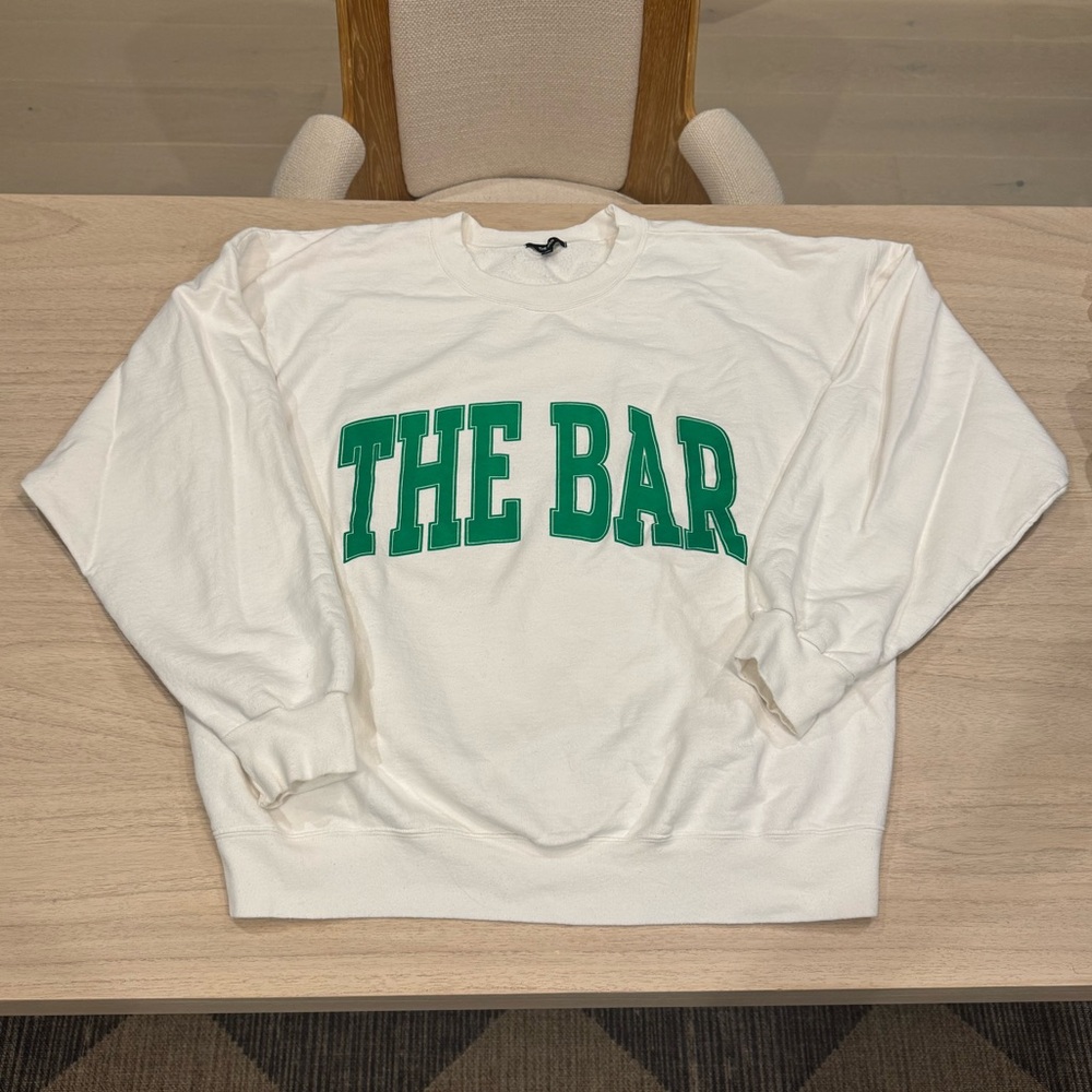 The Bar White Crewneck Sweater with Green Logo